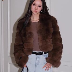 Luxury Top high quality Real Fox Chic Brown Teddy Jacket